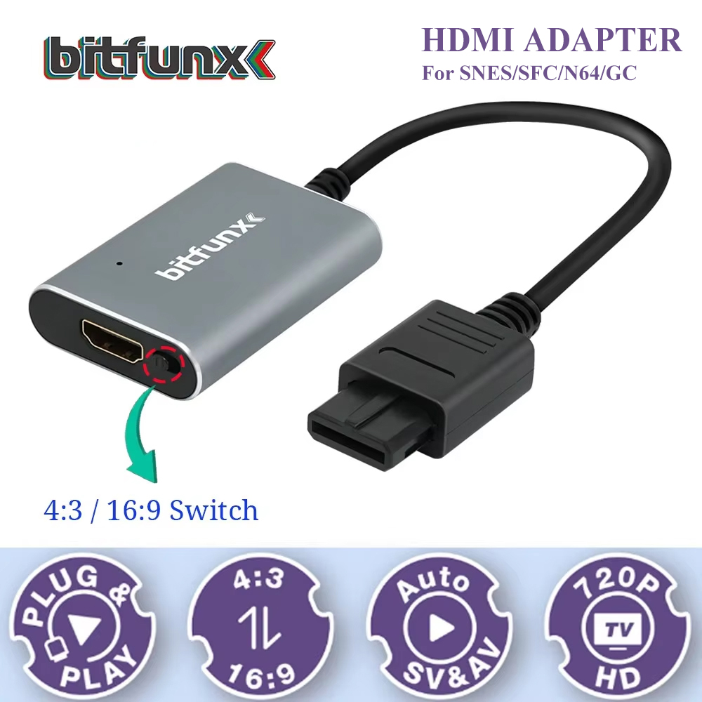 Retro Gaming Arcade Console - Bitfunx 720P Svideo/AV-HDMI 어댑터 N64/SFC/SNES/GameCube 지원용