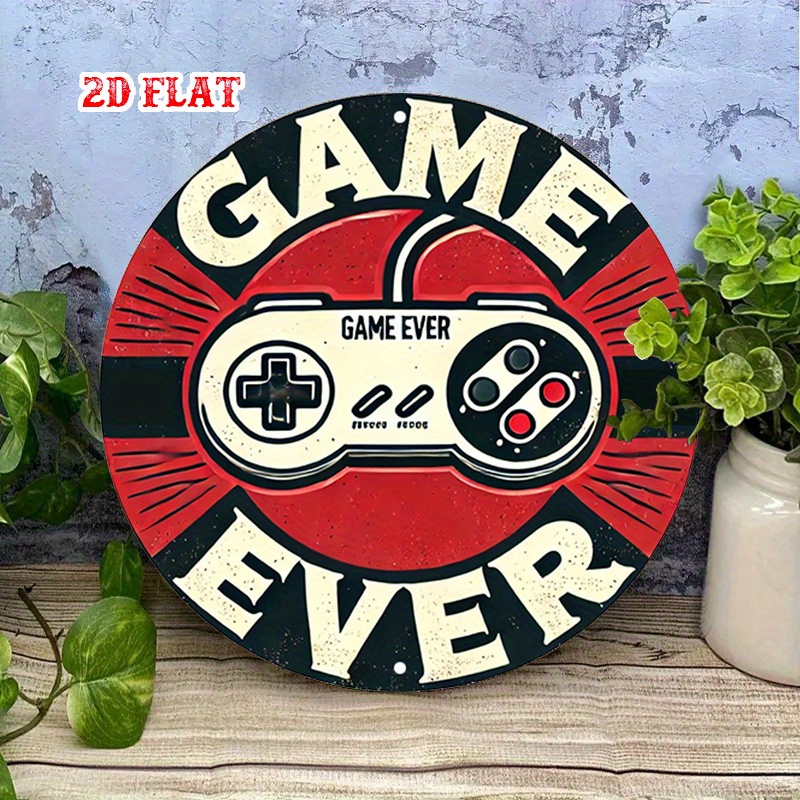 2D 플랫 1개 레트로 게임용 원형 알루미늄 사인, 컨 - Game Retro Gaming 리뷰 및 가격