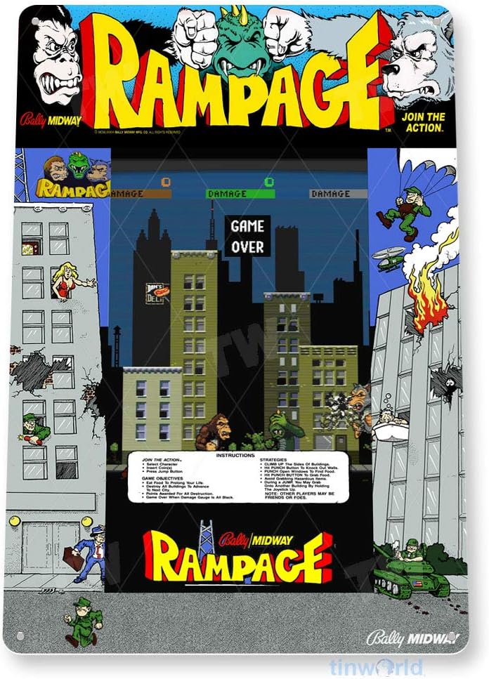 TIN SIGN Rampage Arcade Sign 게 - Retro Gaming Arcade Console 리뷰 및 가격