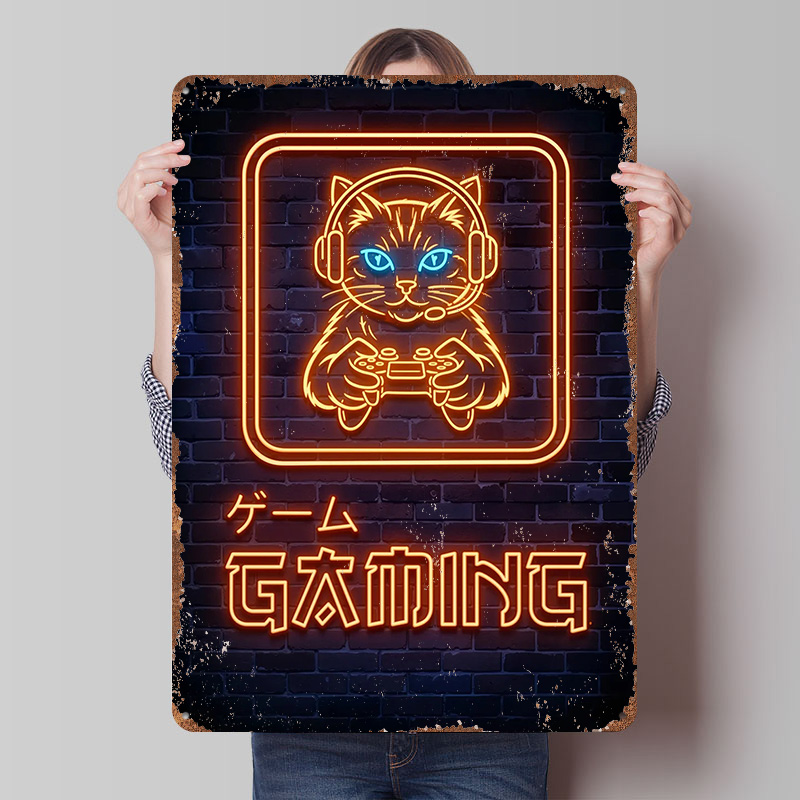 네온 게이밍 고양이 프린트 포스터 맞춤형 벽 장식 레트 - Retro Gaming At 리뷰 및 가격