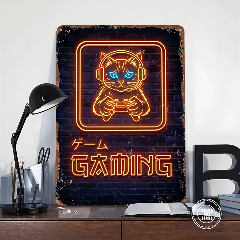 네온 게이밍 고양이 프린트 포스터 맞춤형 벽 장식 레트 - Retro Gaming At 리뷰 및 가격